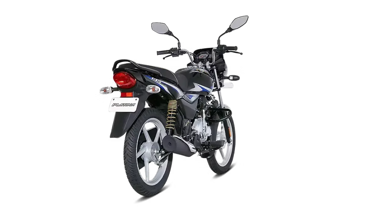 Bajaj Platina 100 rear three-quarter view