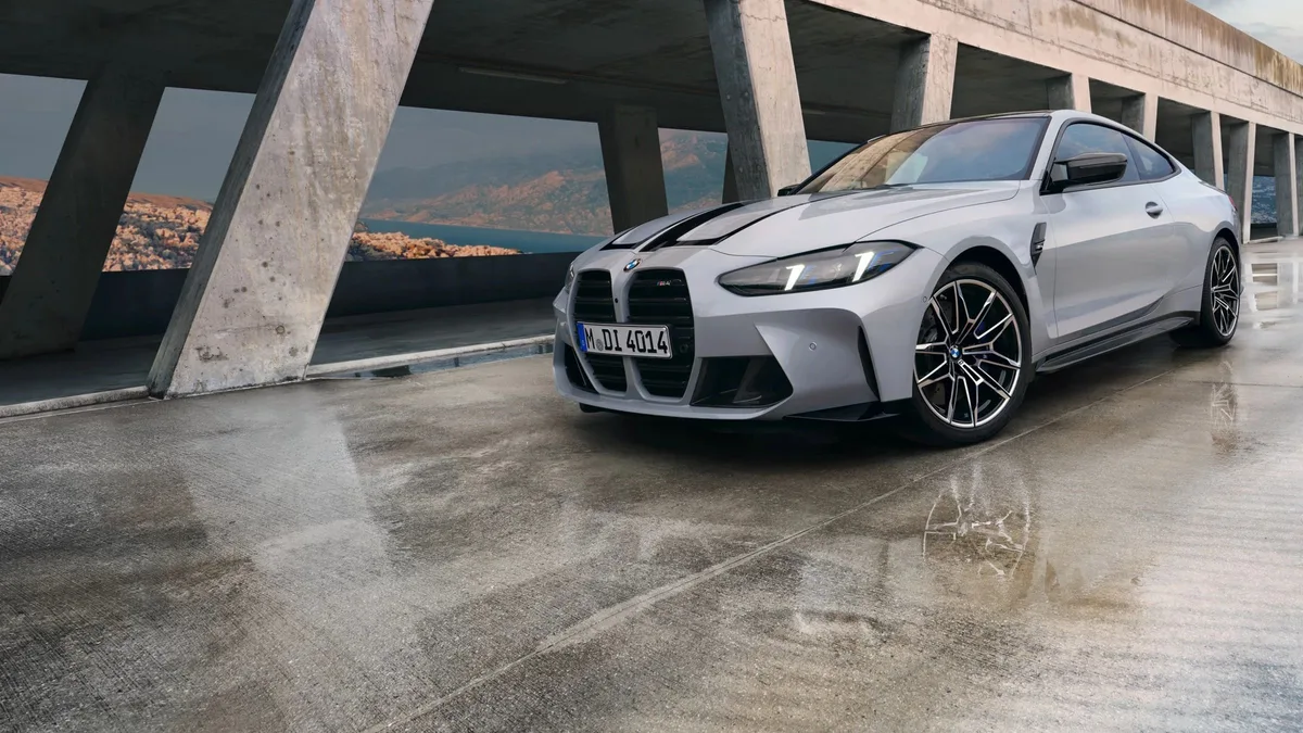 BMW M4 Competition Coupé in grey, front three-quarter view