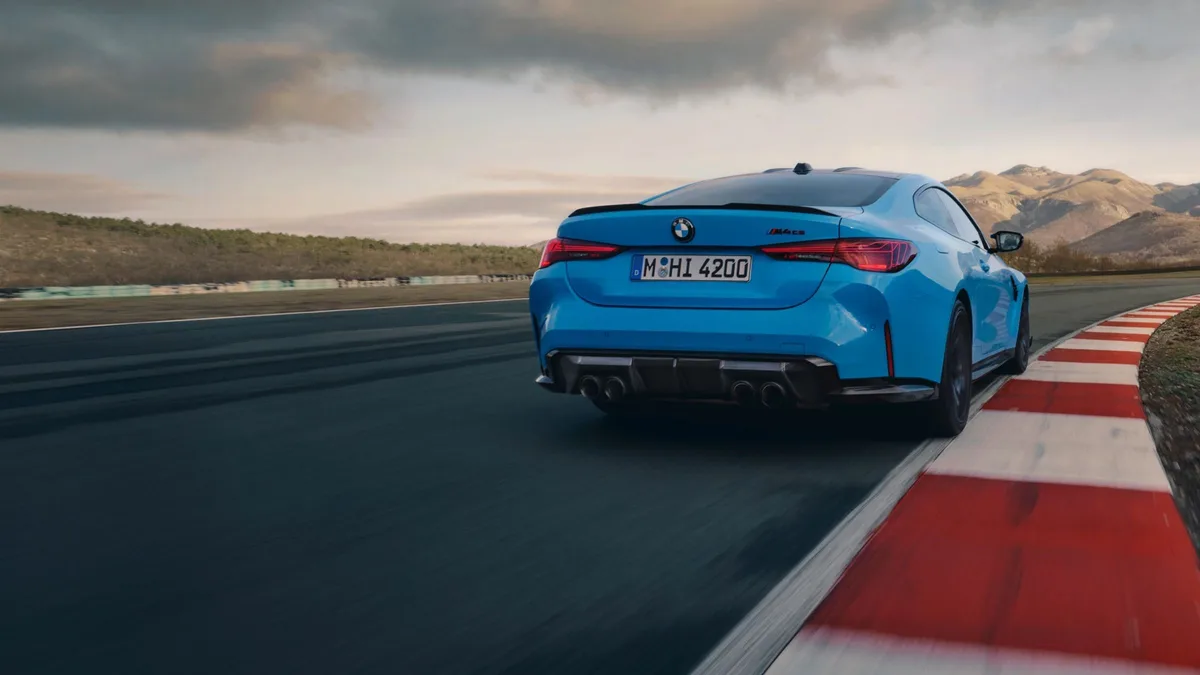 BMW M4 CS rear view on track