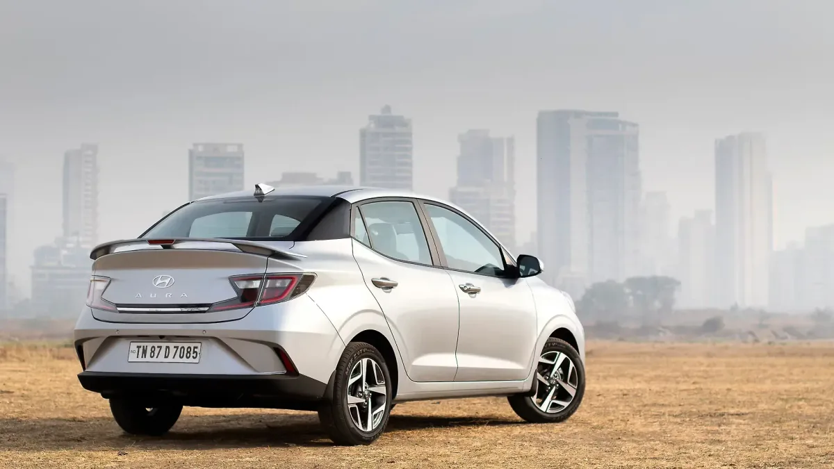 Hyundai Aura rear three-quarter view