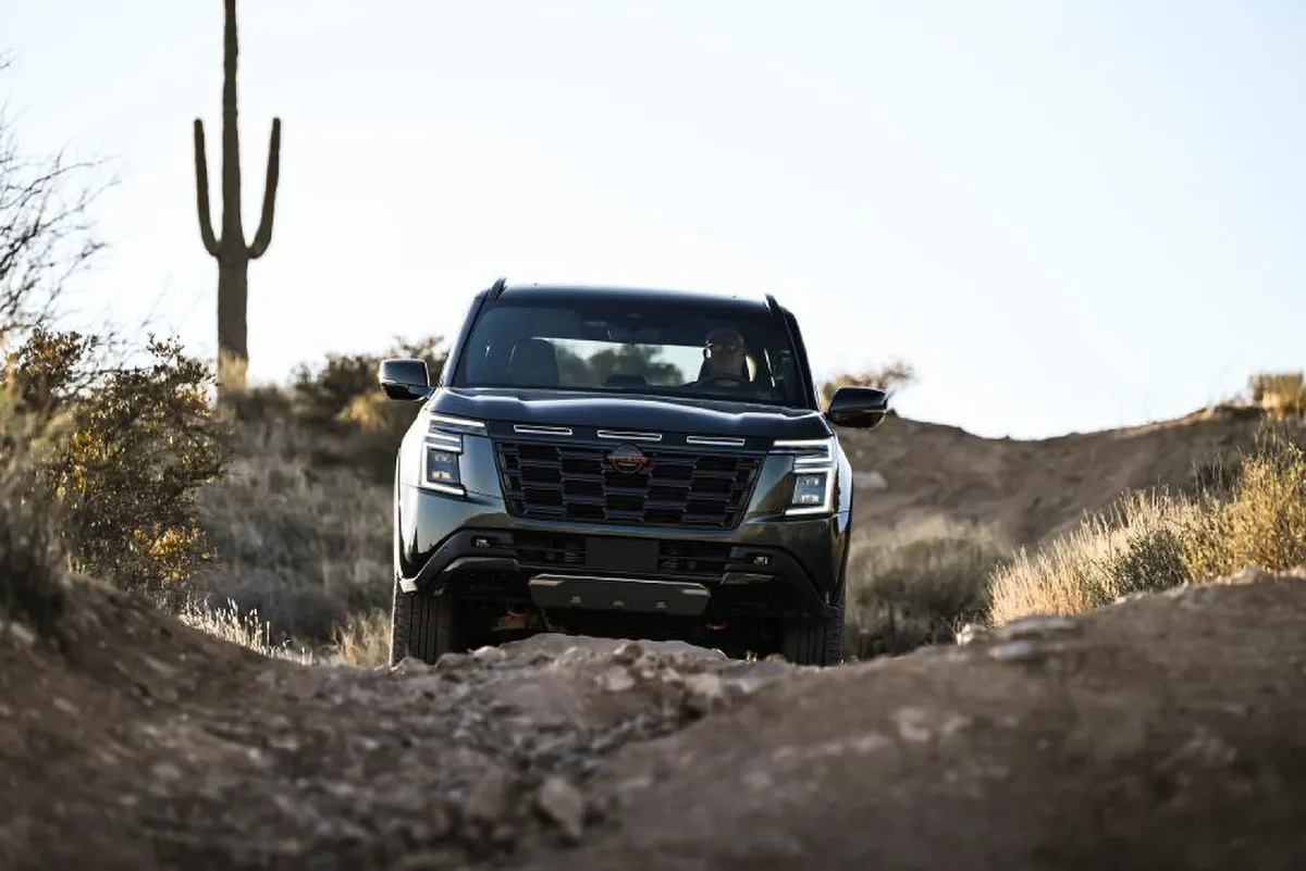 Nissan Armada PRO-4X front view on a desert trail